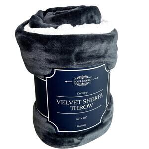 Boulevard Gray Velvet Sherpa Throw Home Bedding Reversible 50"x60" NEW